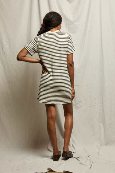 Perfect White Tee Rhett Cotton Brushed Striped Dress - Sugar/Navy Stripe