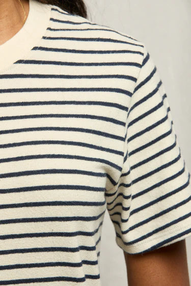 Perfect White Tee Rhett Cotton Brushed Striped Dress - Sugar/Navy Stripe