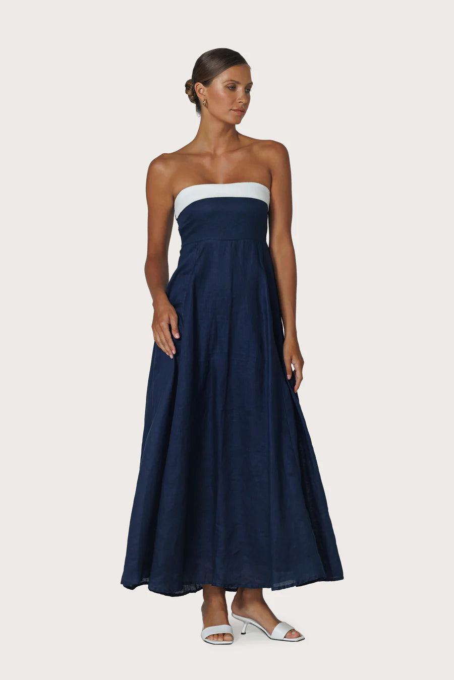 Lusana Alora Strapless Linen Maxi Dress - Navy
