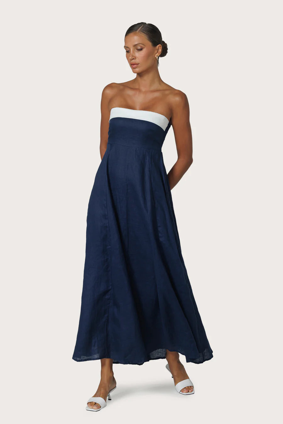 Lusana Alora Strapless Linen Maxi Dress - Navy
