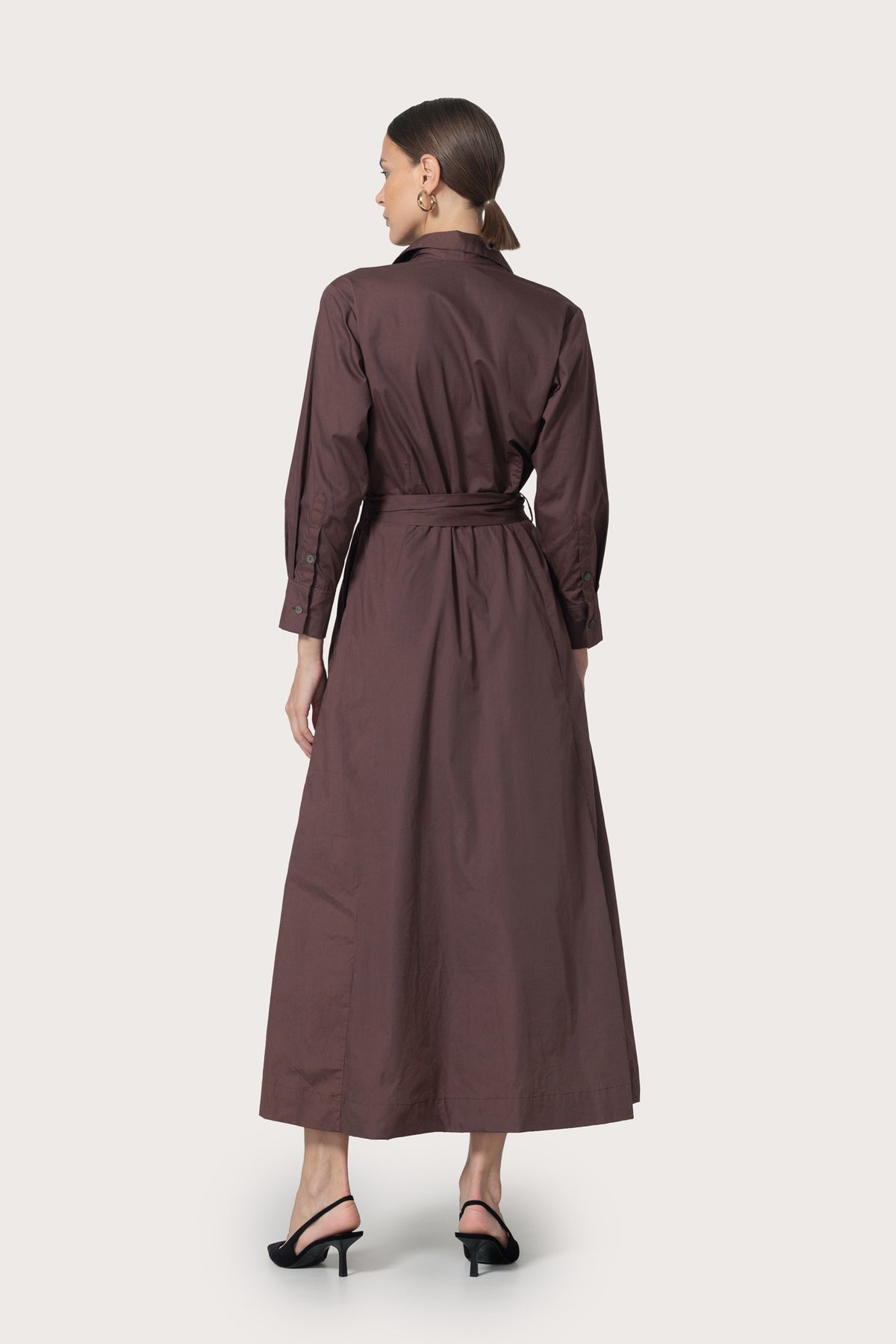 Lusana Carla Belted Maxi Poplin Shirt Dress - Mocha