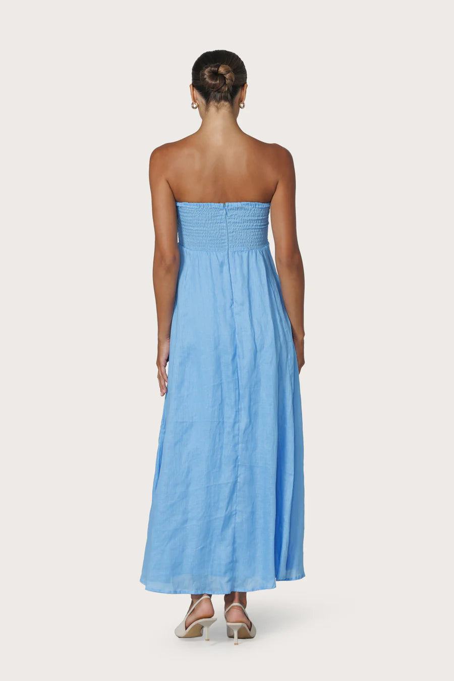 Lusana Talia Pintuck Linen Maxi Dress - Neu Bleu