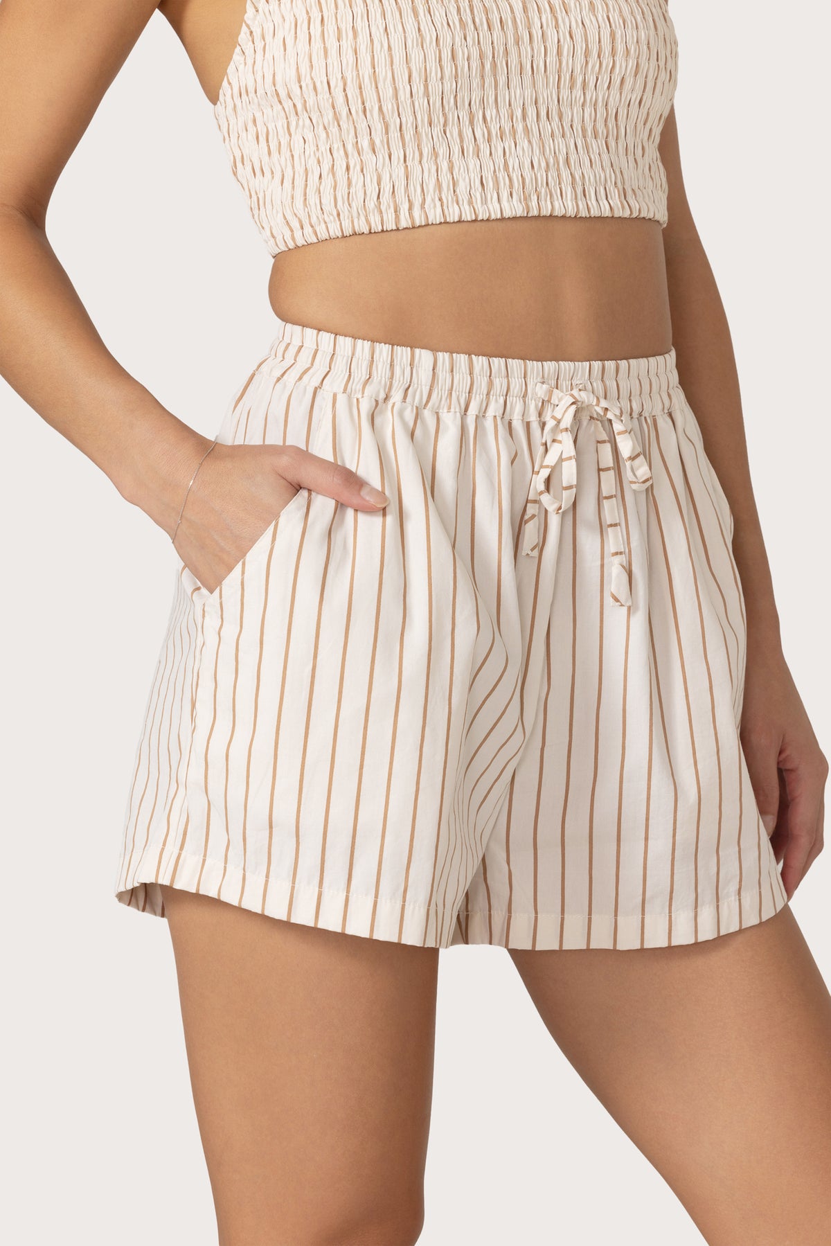 Lusana Donovan Poplin Short - Neutral Stripe