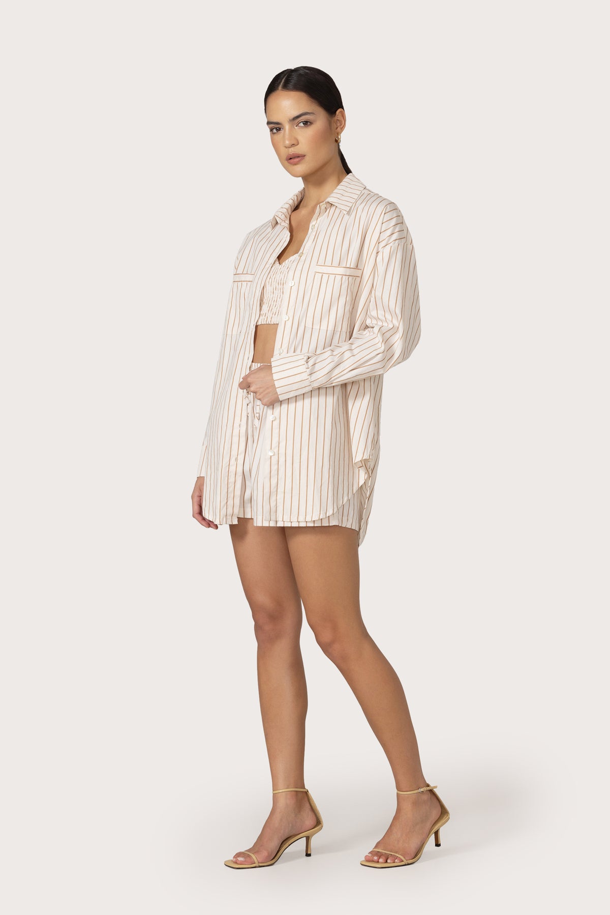 Lusana Donovan Poplin Short - Neutral Stripe