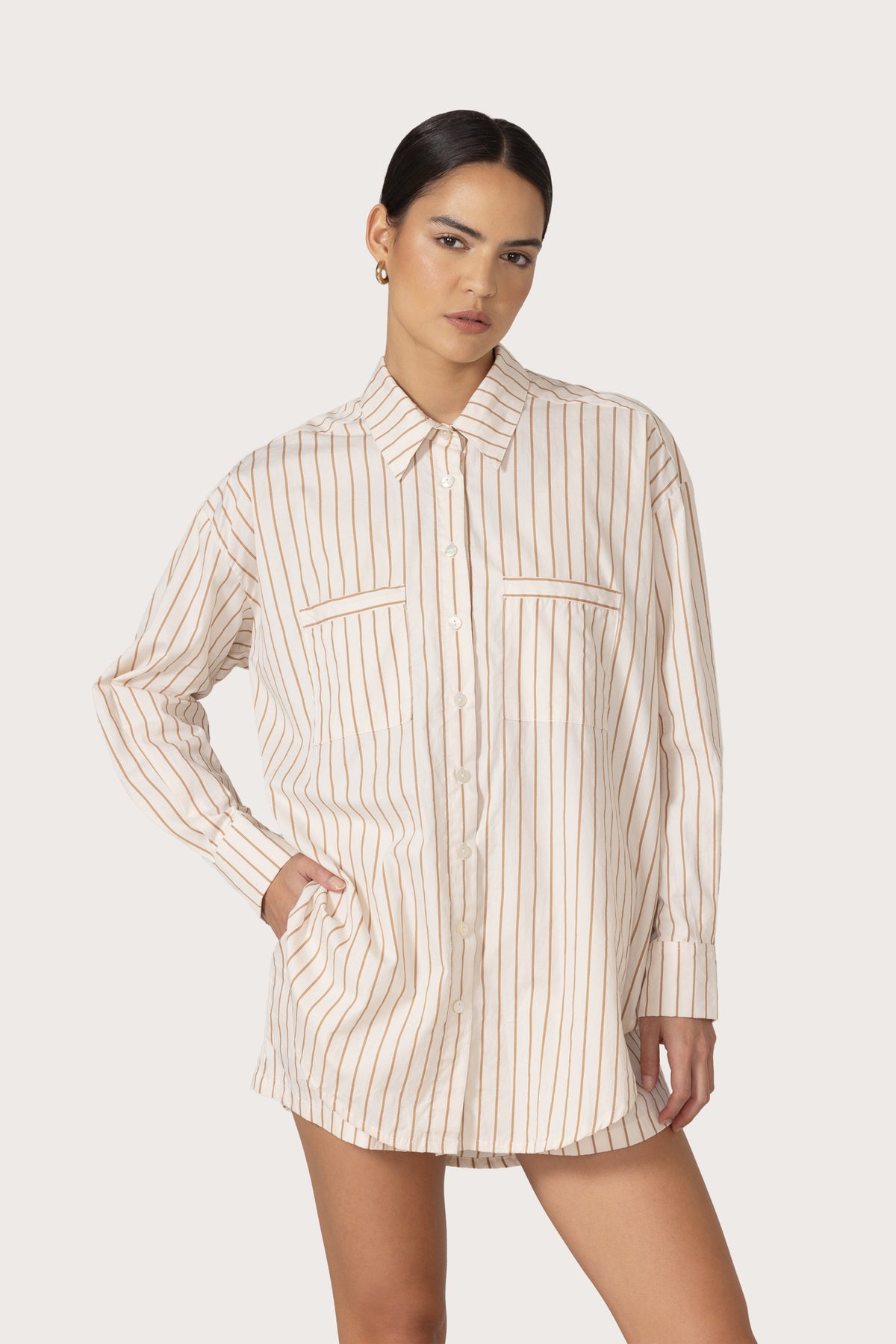 Lusana Sol Poplin Shirt - Neutral Stripe