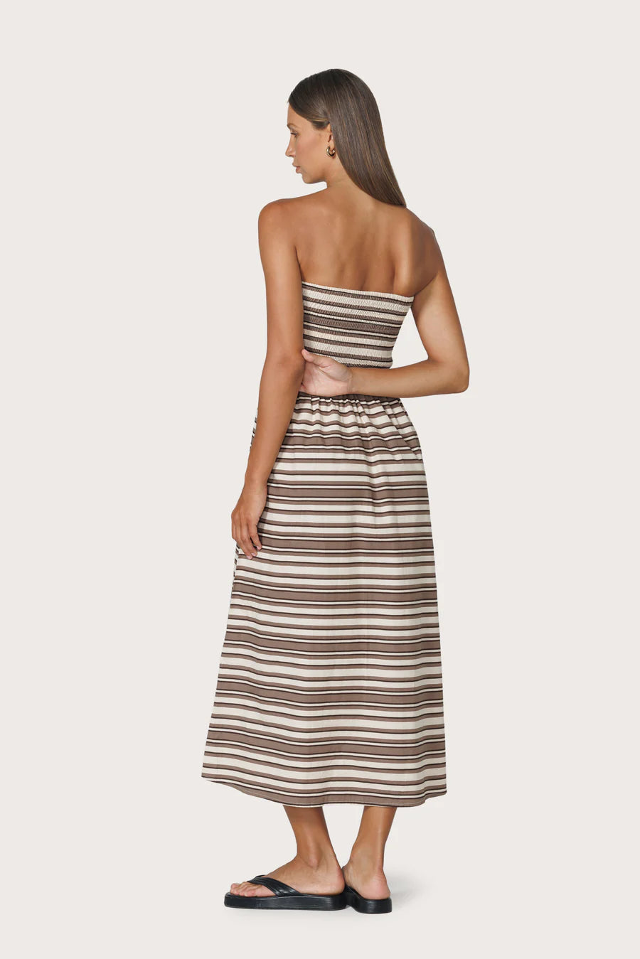 Lusana Dion Strapless Poplin Dress - Beachmark Stripe