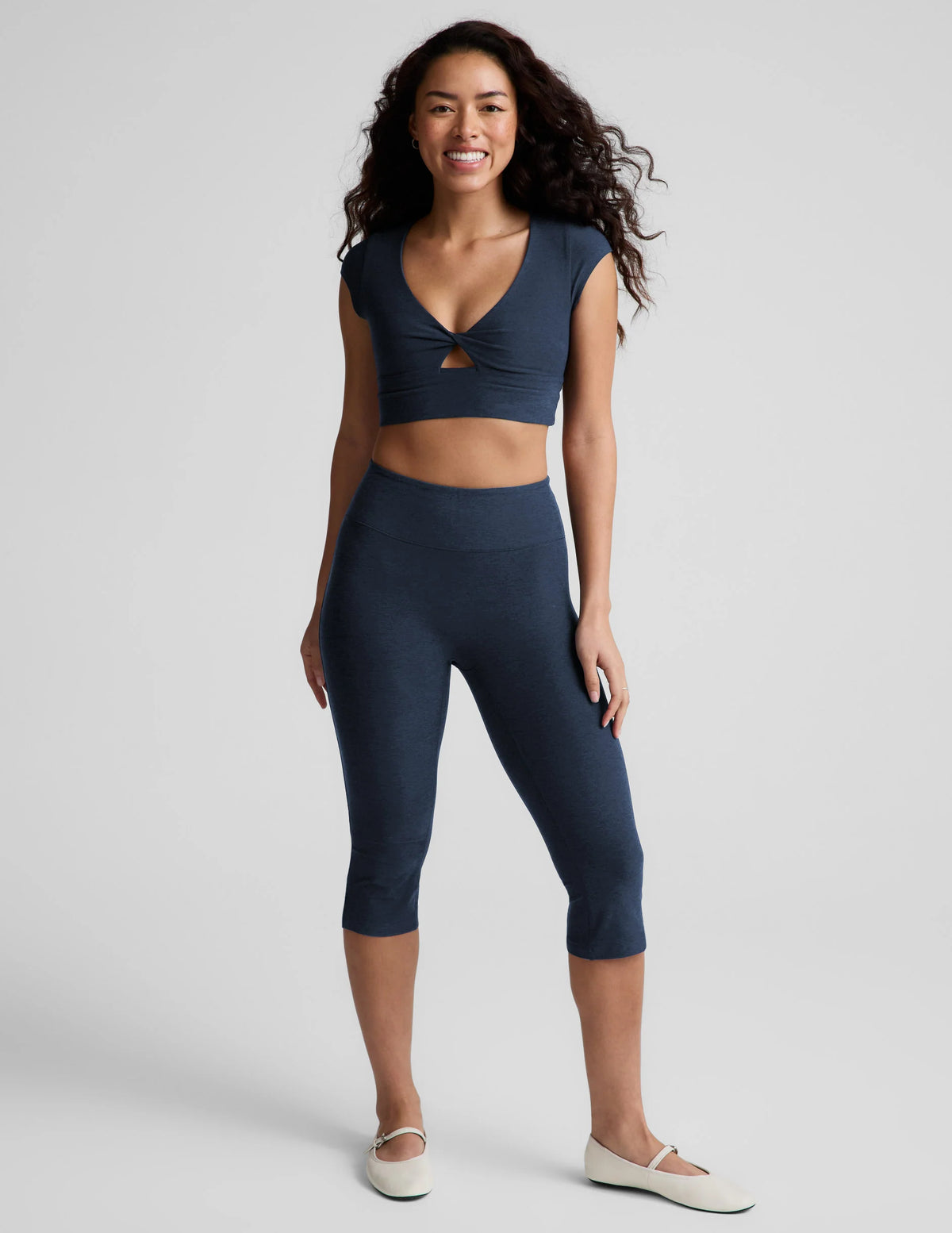 Beyond Yoga Spacedye Mid-Rise Slit Pedal Pusher Legging- Nocturnal Navy