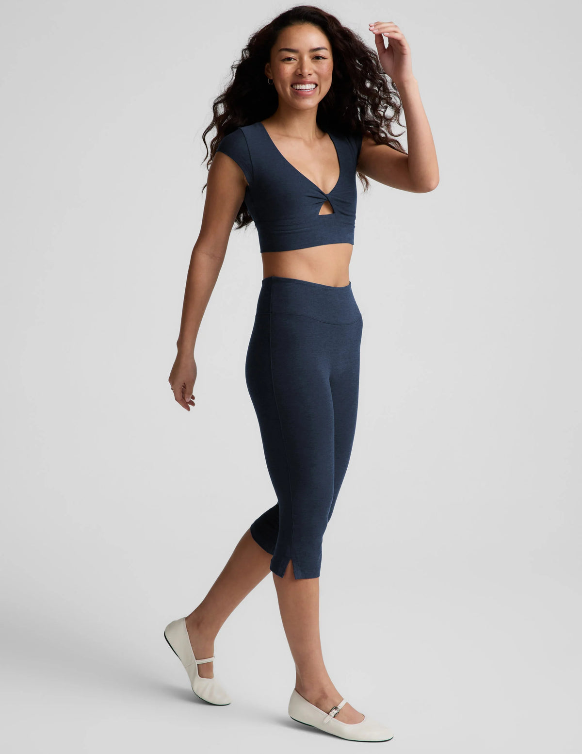 Beyond Yoga Spacedye Mid-Rise Slit Pedal Pusher Legging- Nocturnal Navy