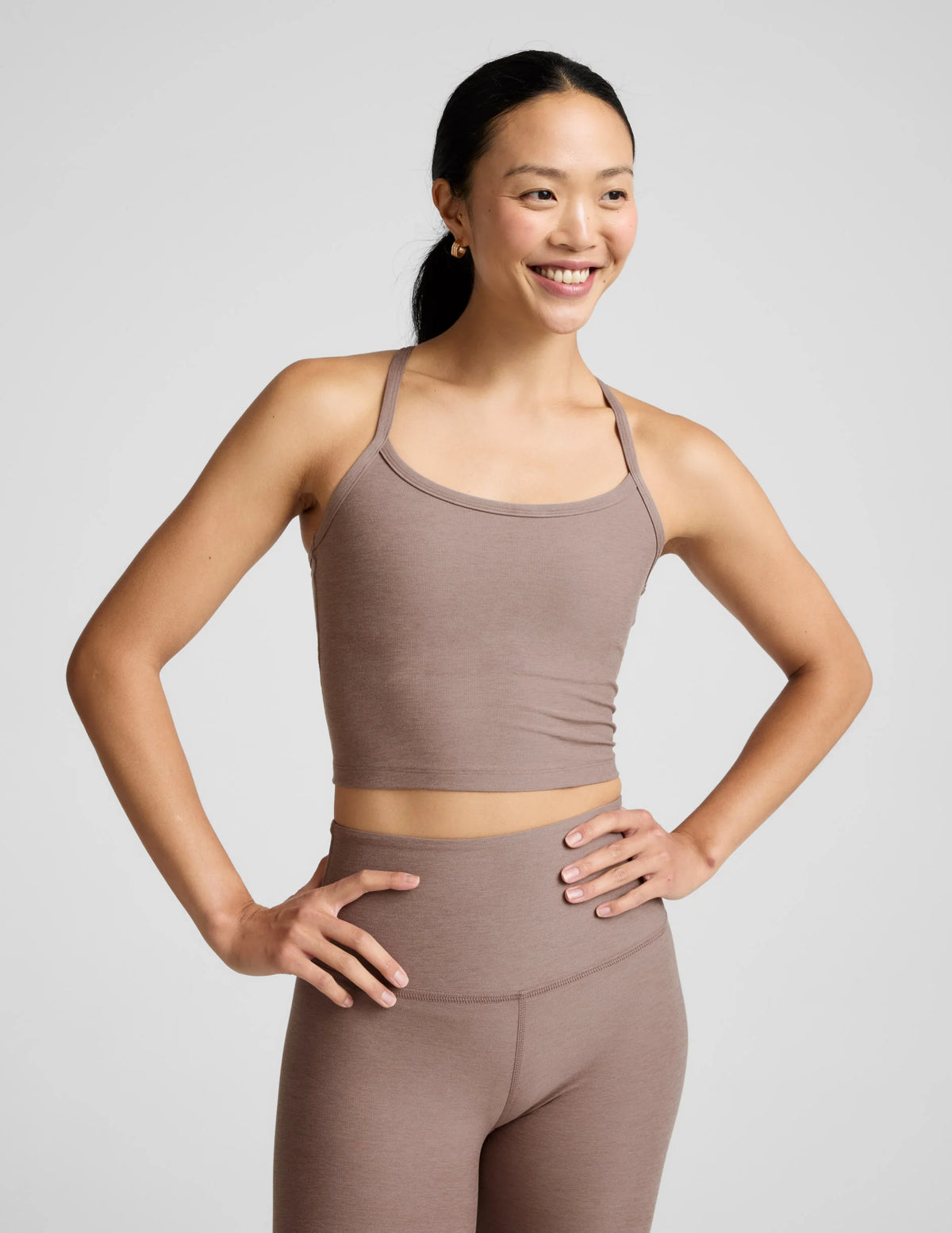 Beyond Yoga Spacedye Slim Racerback Cropped Tank- Rosey Taupe Heather