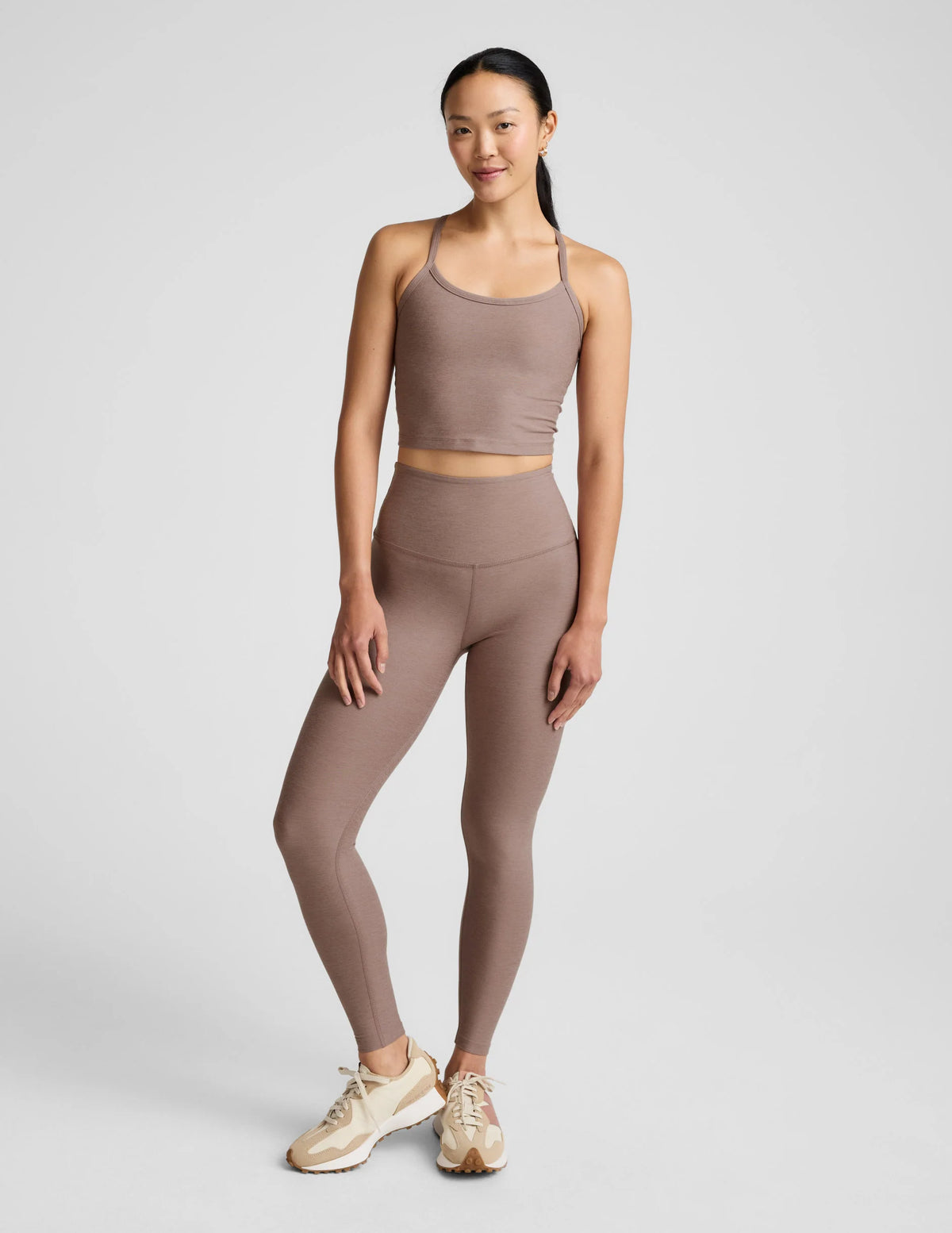 Beyond Yoga Spacedye Slim Racerback Cropped Tank- Rosey Taupe Heather