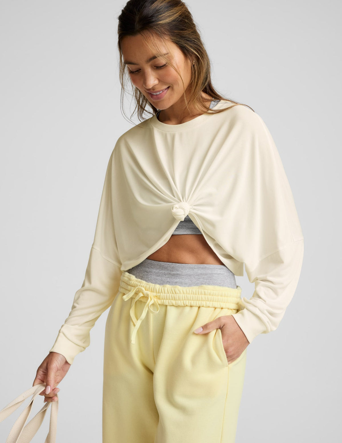 Beyond Yoga Studio Luxe Cropped Long Sleeve Tee - Vanilla