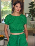 Stateside Pixie Poplin Mixed Media Puff Sleeve Top - Jade