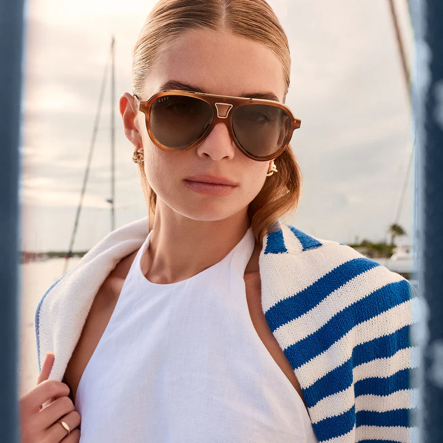 DIFF Eyewear Tosca iii Polarized Sunglasses - Tawny Tortoise + Brown Gradient