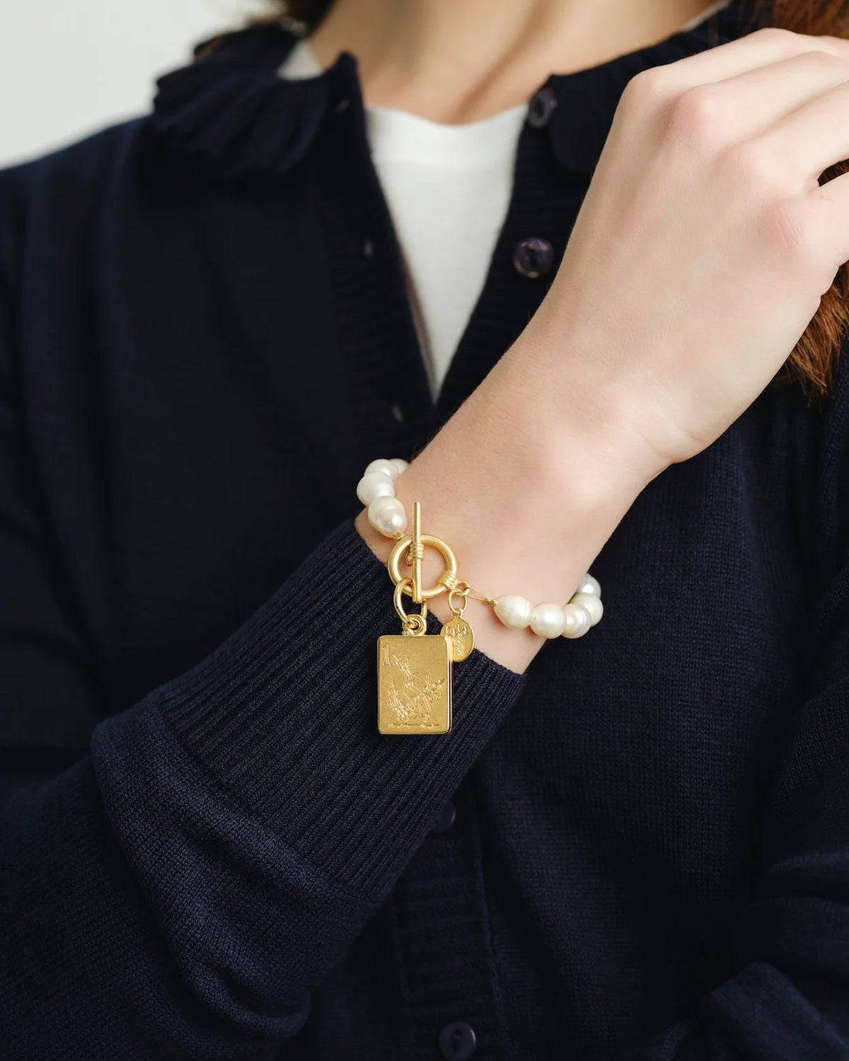Susan Shaw Bird Bam Mahjong Tile Pearl Bracelet