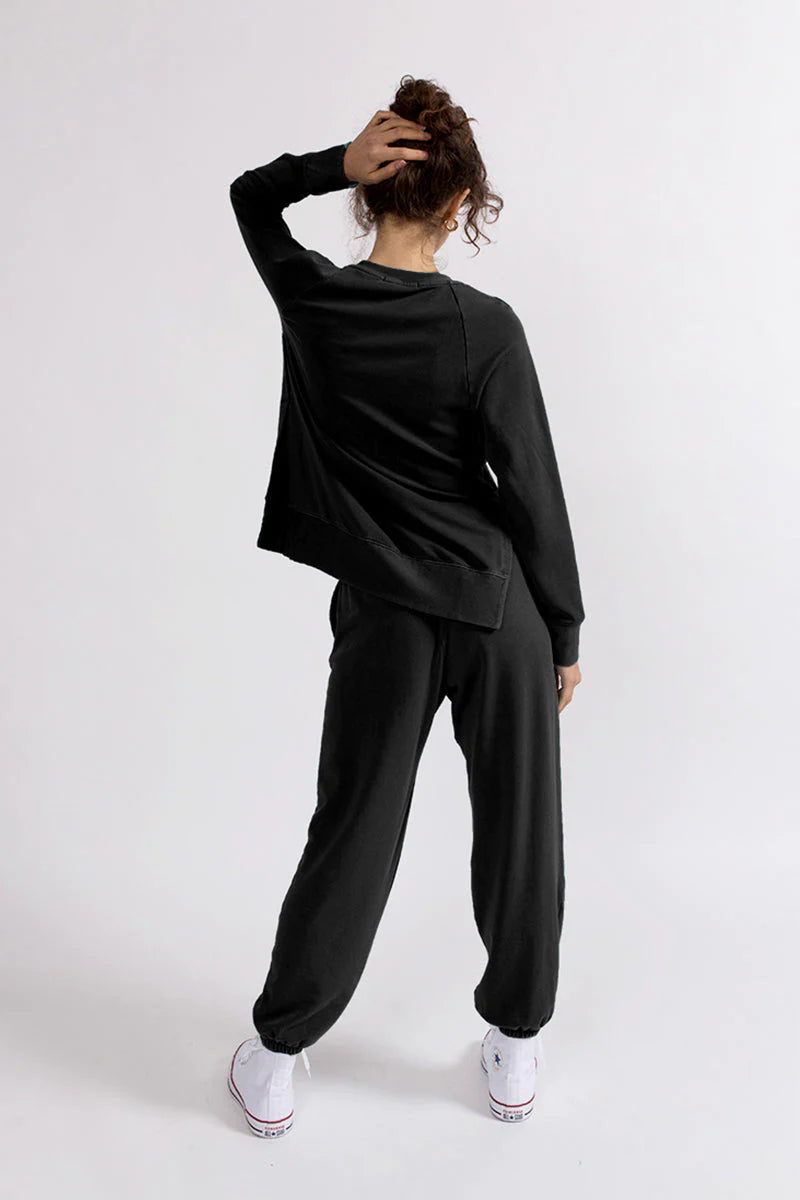 Stateside Luxe Thermal Raglan Slit Sweatshirt - Black