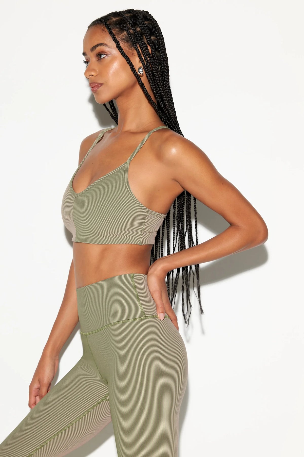 Spiritual Gangster Mercury 2-Tone Longline Bra - Dark Palm