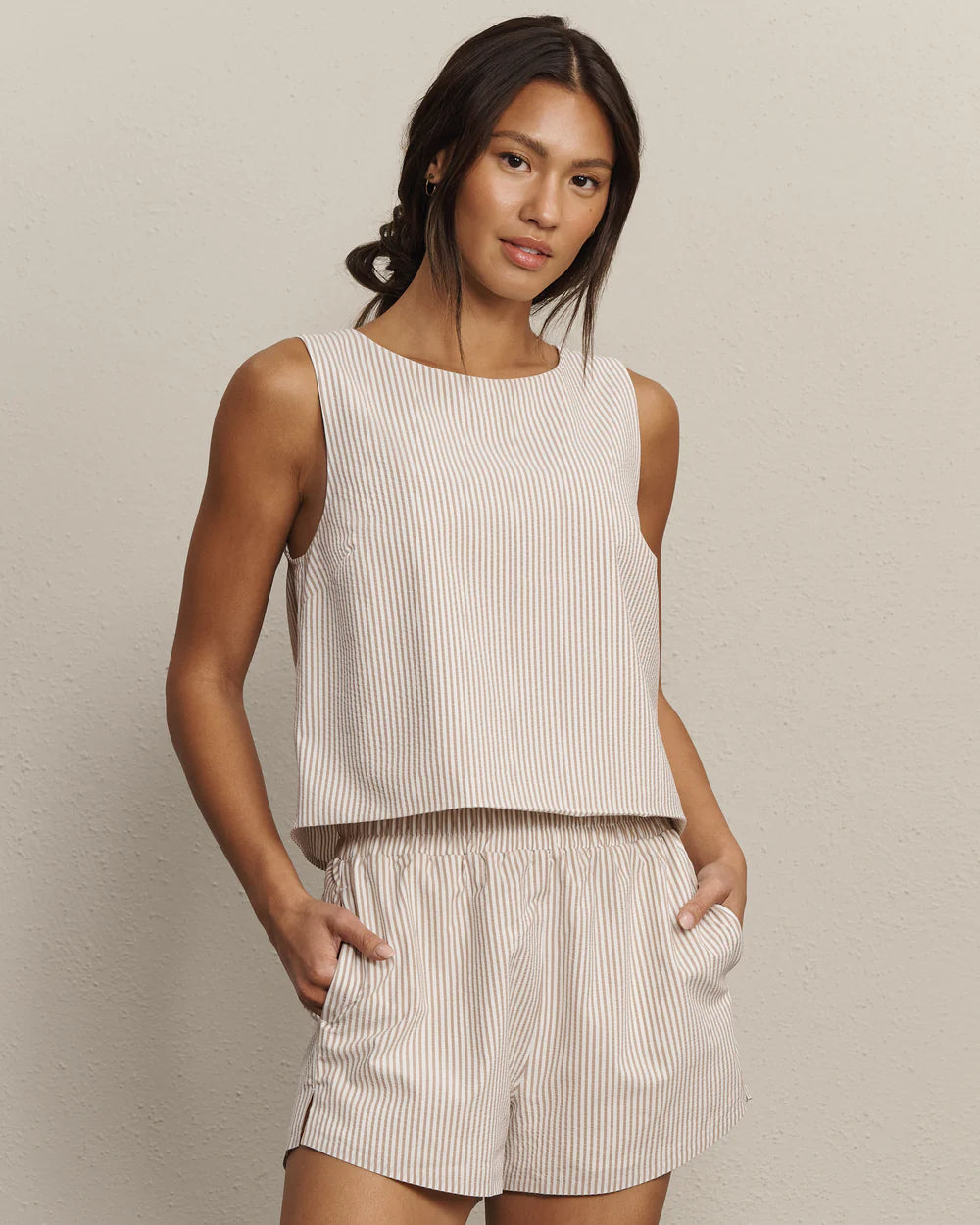 Rhone Apparel Saltair Tank- Taupe Stripe