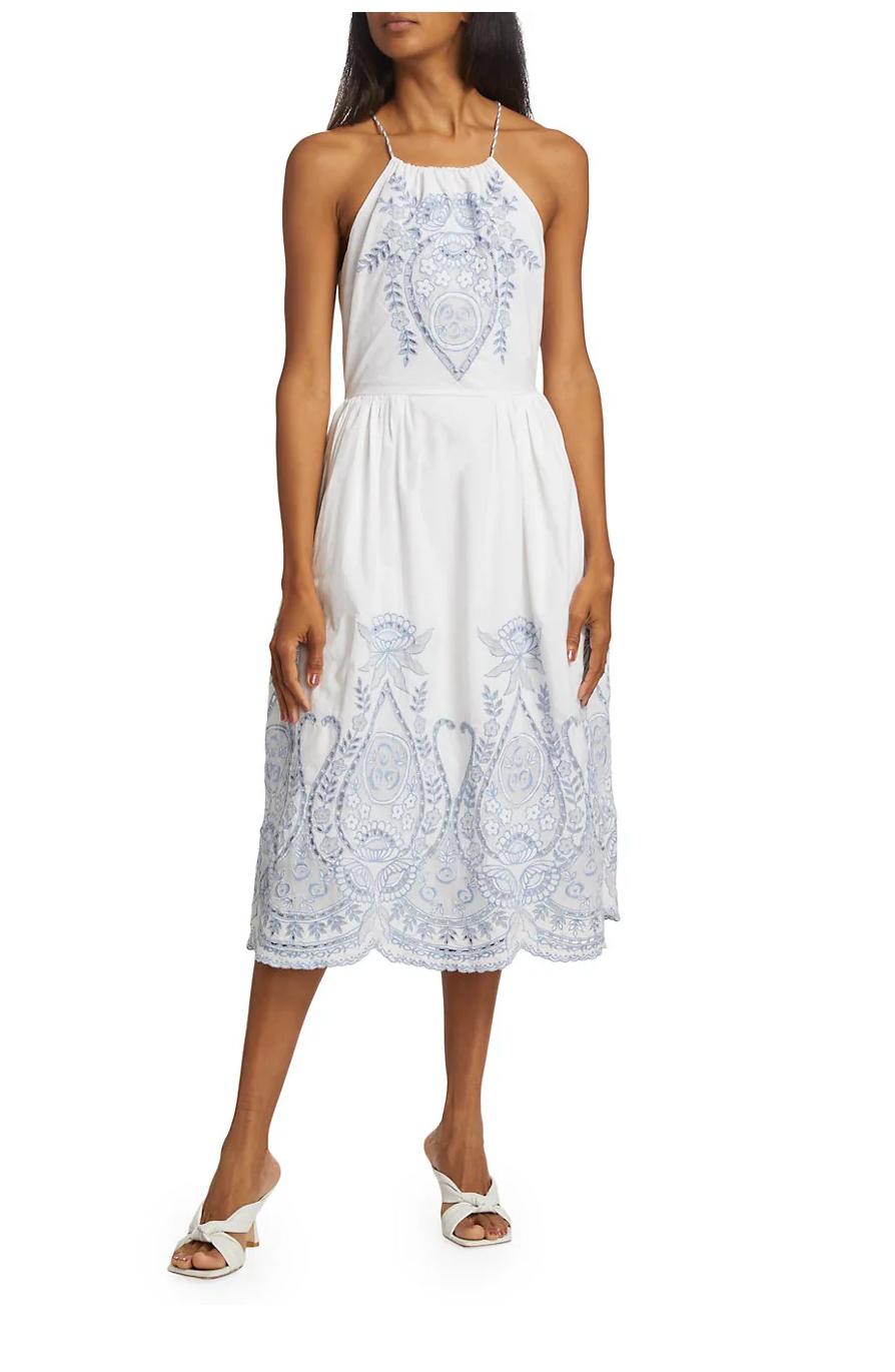 Love The Label Juliette Embroidered Dress - White/Blue Eyelet