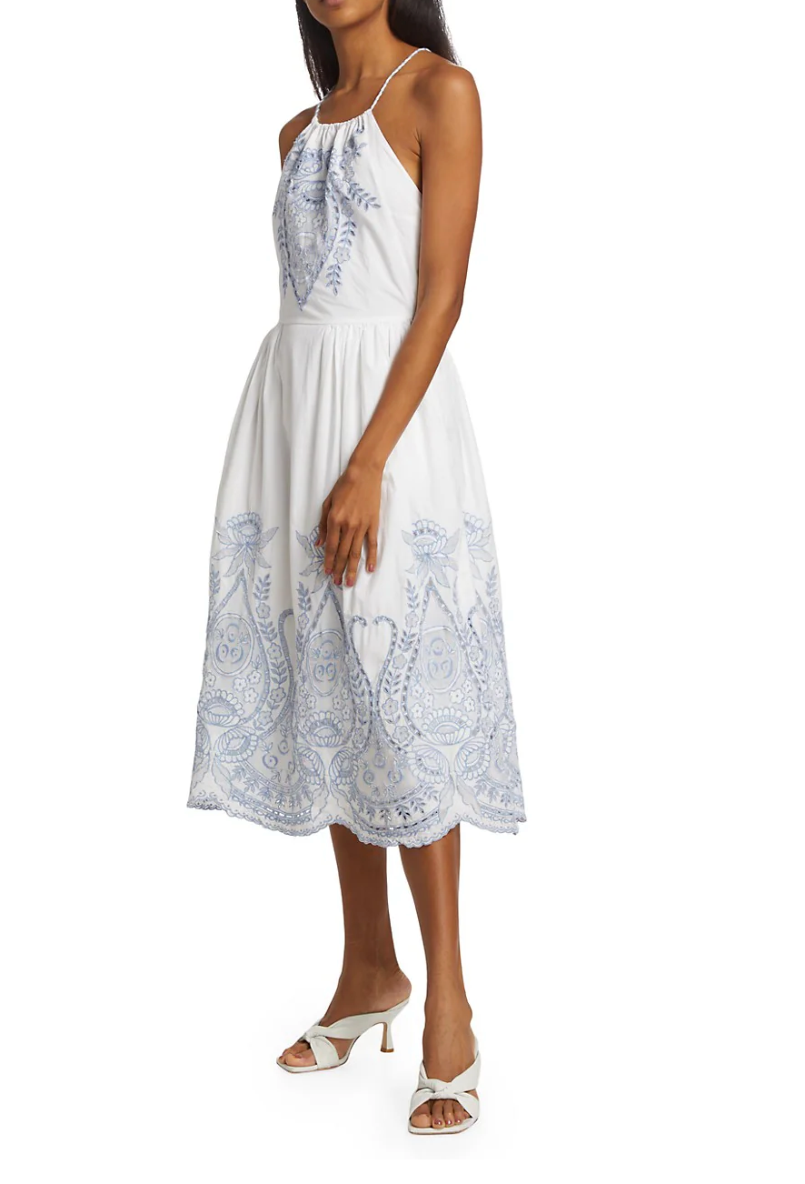 Love The Label Juliette Embroidered Dress - White/Blue Eyelet