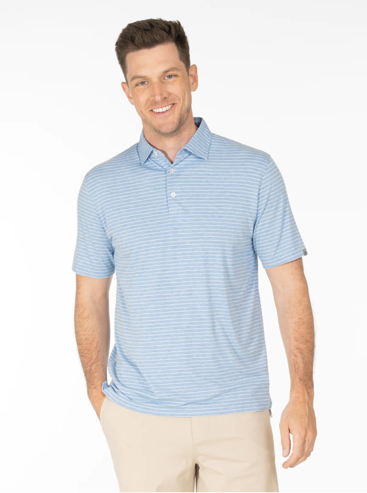 Tasc Cloud Polo Brookline Stripe - Polar Heather/White