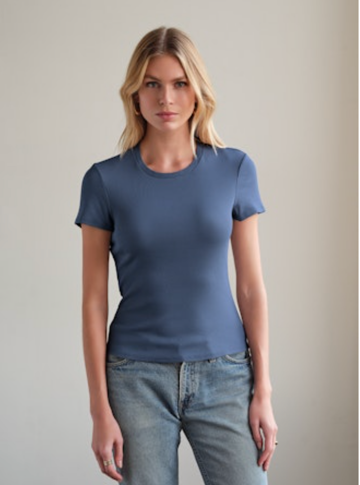 Myles Price Cap Sleeve MiniRib Tee - Lapis Sky