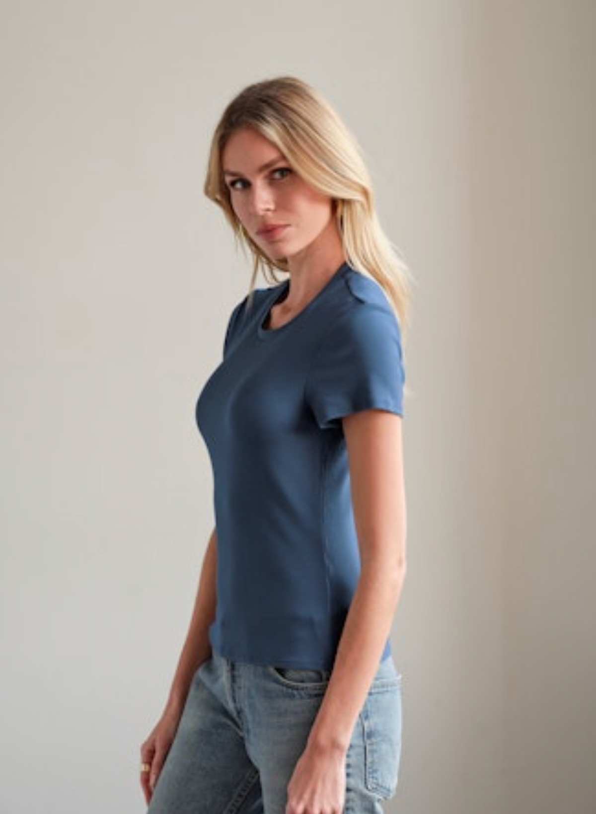 Myles Price Cap Sleeve MiniRib Tee - Lapis Sky