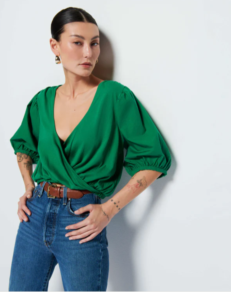 Nation Ltd. Charlene Bubble Hem Top - Verdant Green