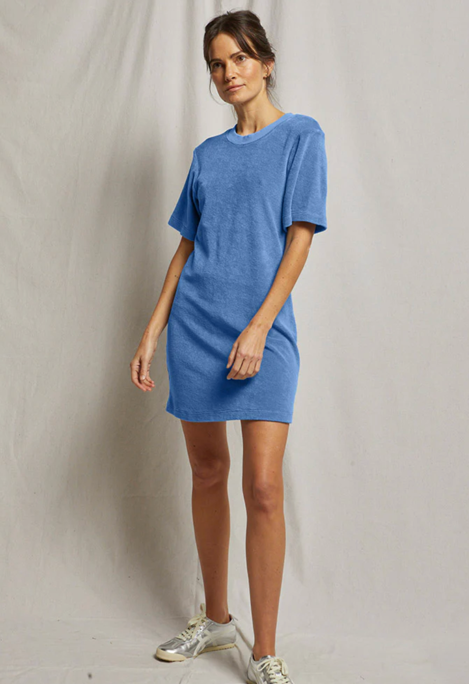 Perfect White Tee Emilia Terry Dress  - Carolina Blue