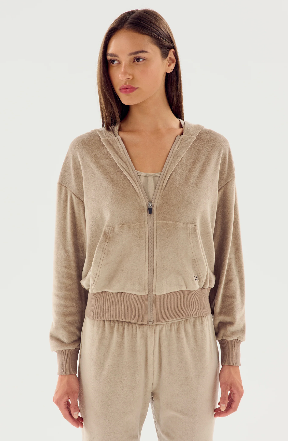 Splits 59 Rhys Velour Zip Up Hoodie - Latte