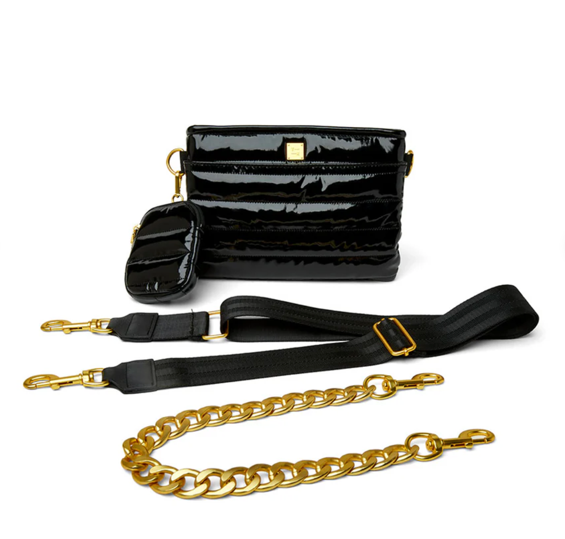 Think Royln Downtown Crossbody - Black Patent with Gold