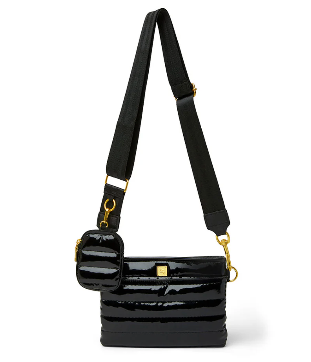 Think Royln Downtown Crossbody - Black Patent with Gold