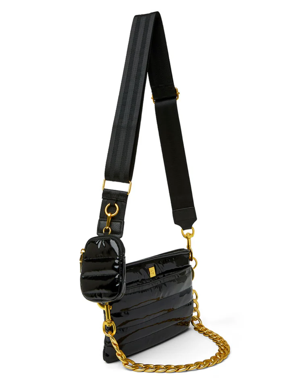 Think Royln Downtown Crossbody - Black Patent with Gold