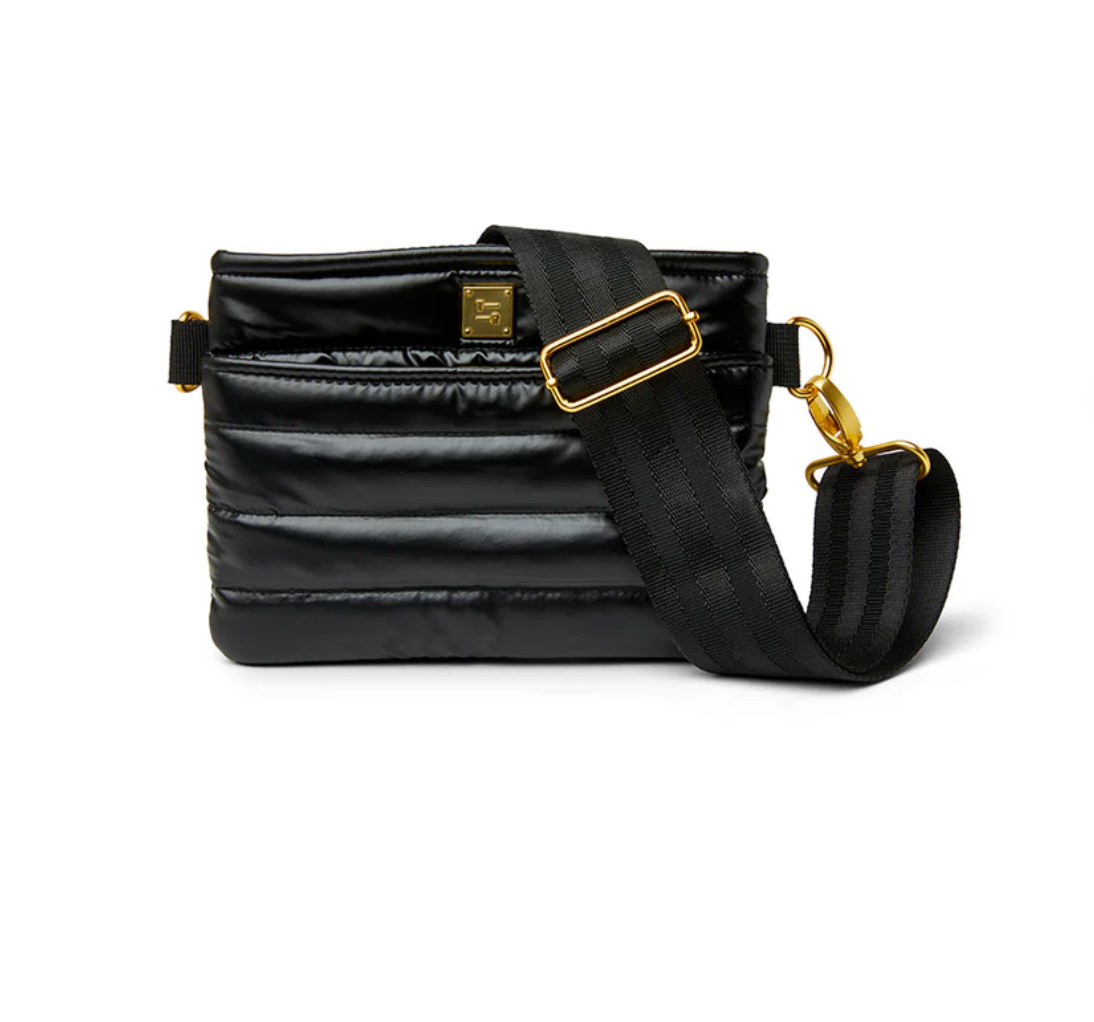 Think Royln Bum Bag/Crossbody - Black Patent with Gold