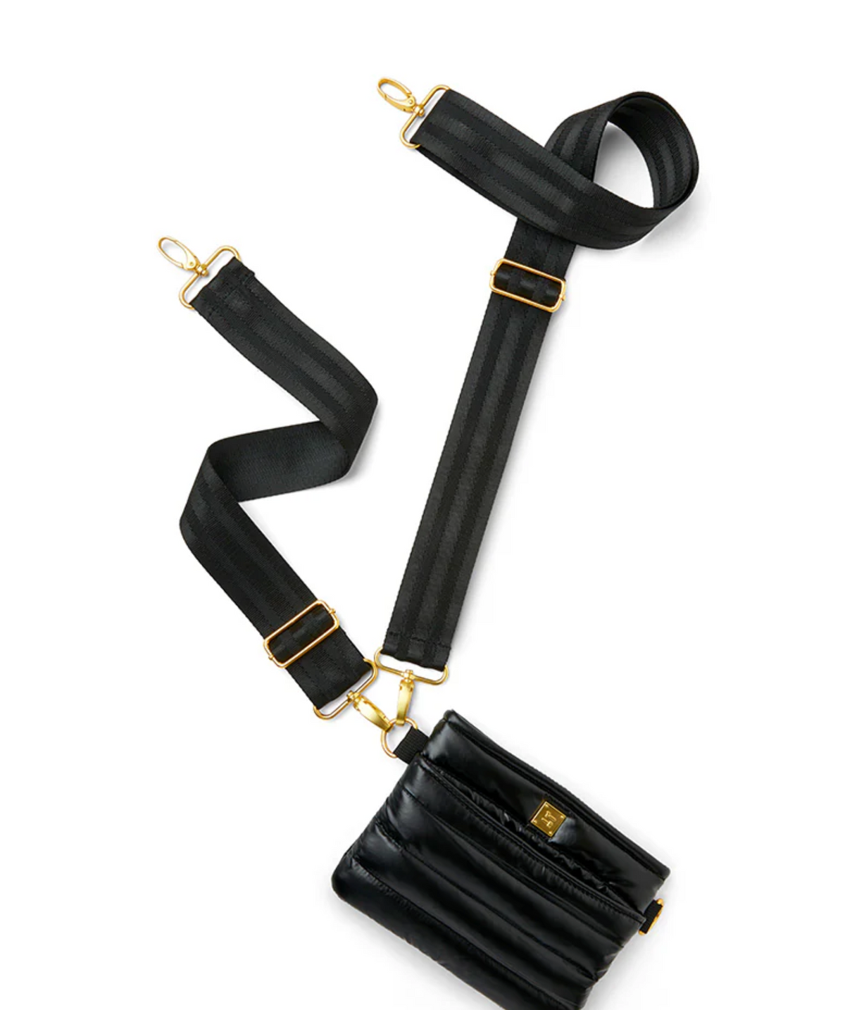 Think Royln Bum Bag/Crossbody - Black Patent with Gold