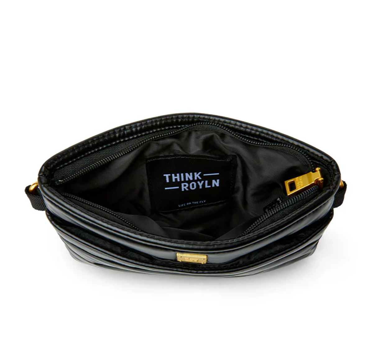 Think Royln Bum Bag/Crossbody - Black Patent with Gold