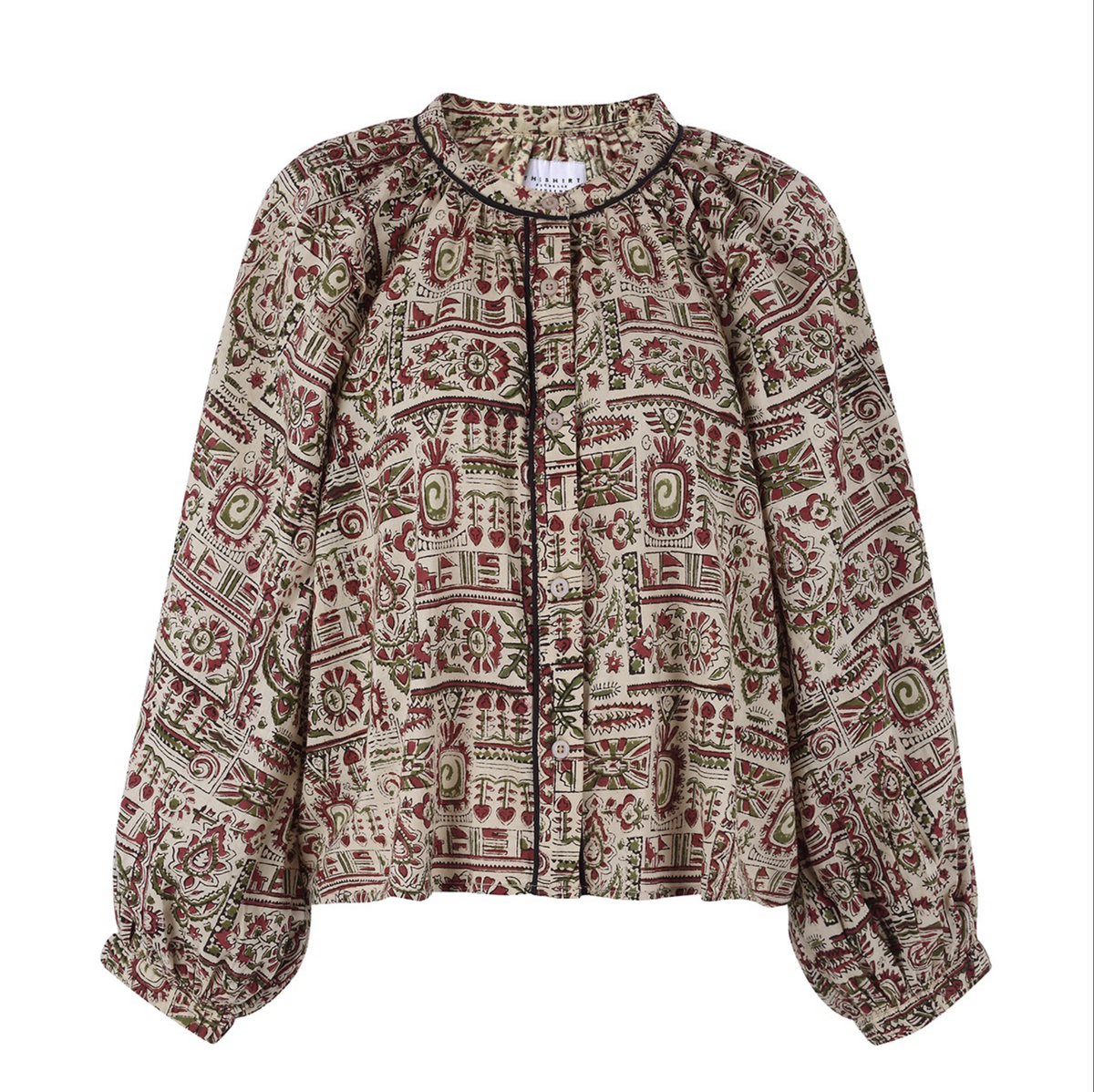 The Shirt By Rochelle Behrens The Minka Shirt - Tan/Burgundy Block Print