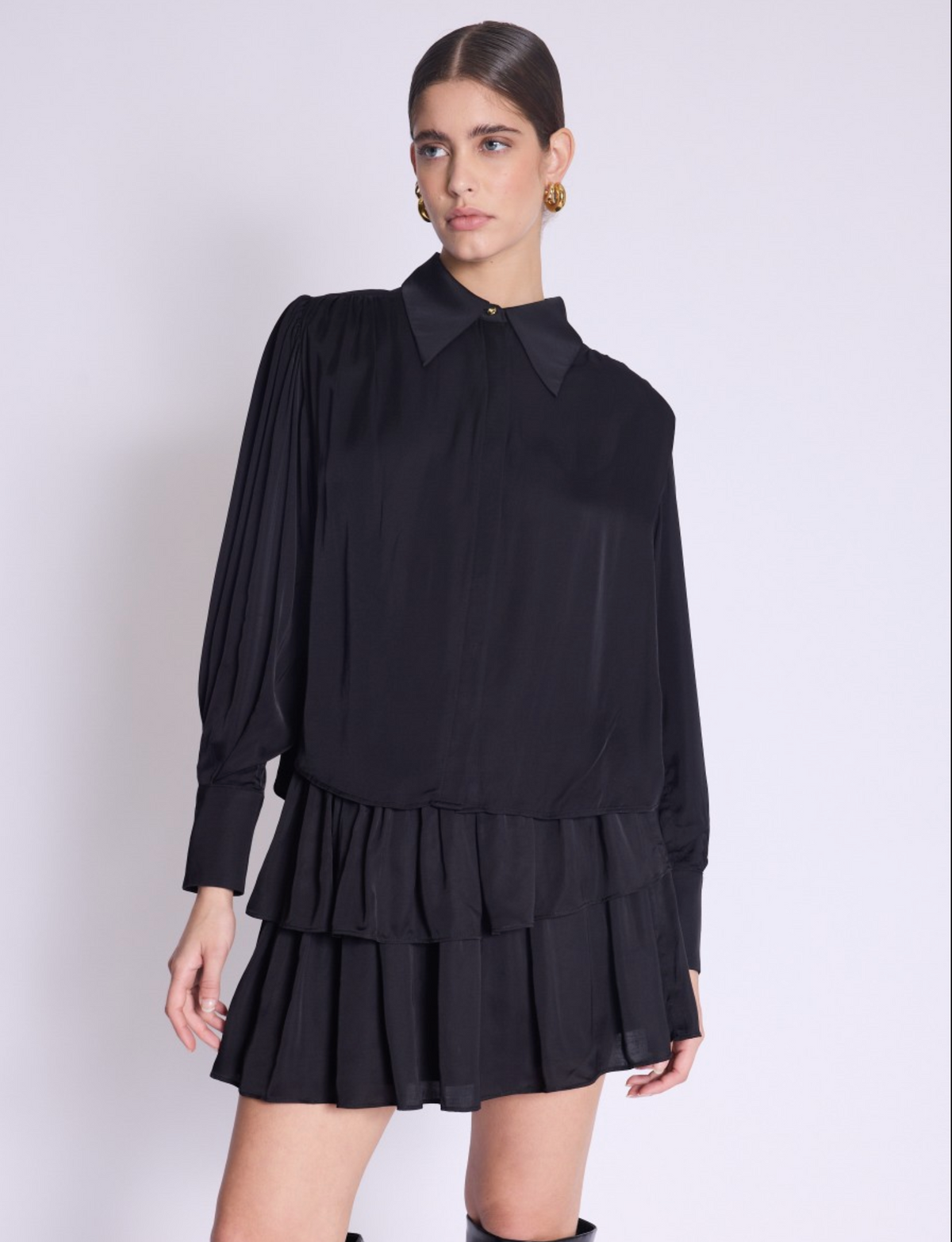 Berenice Charlene Gathered Front Yoke Shirt - Black