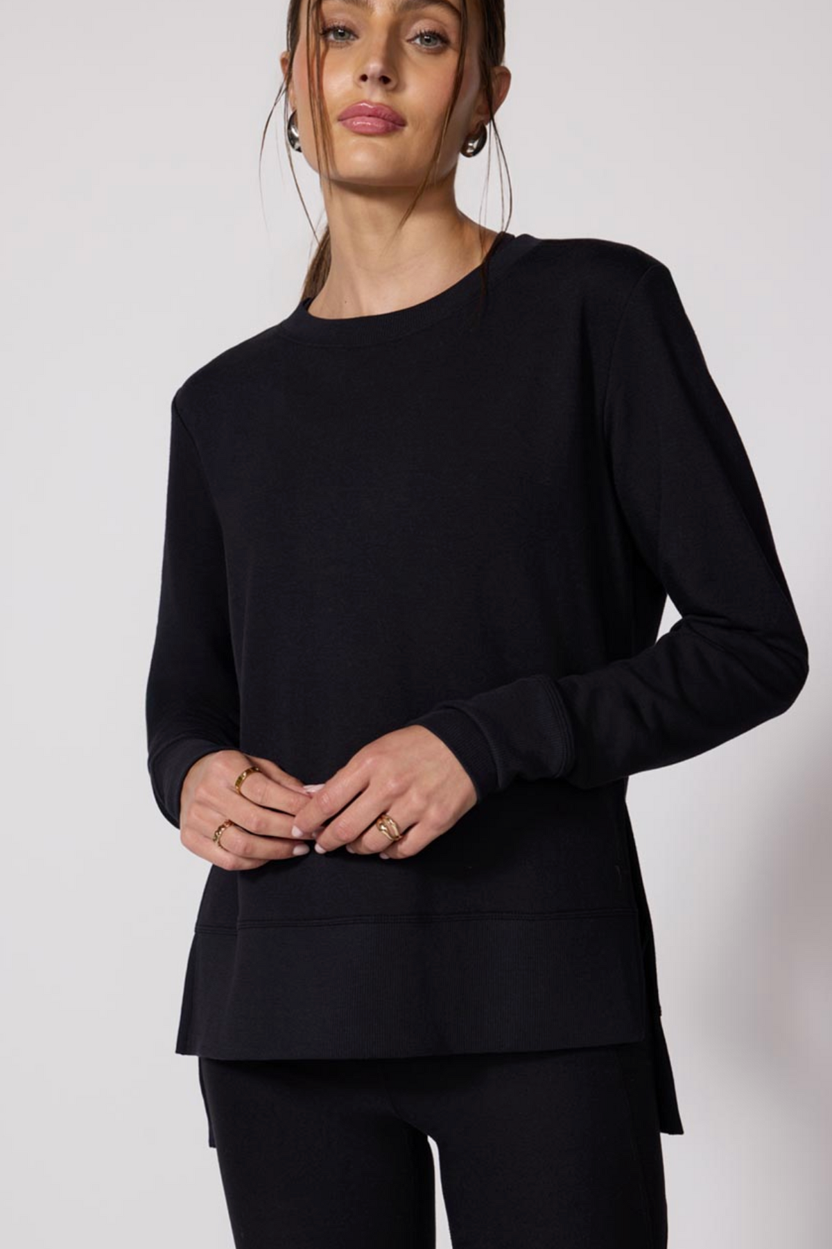 MPG Serene Brushed Side Slit Pullover - Black