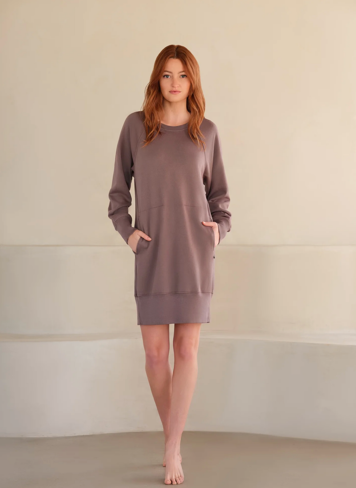 Myles Price Long Sleeve MiniLux Pocket Dress - Vintage Iron