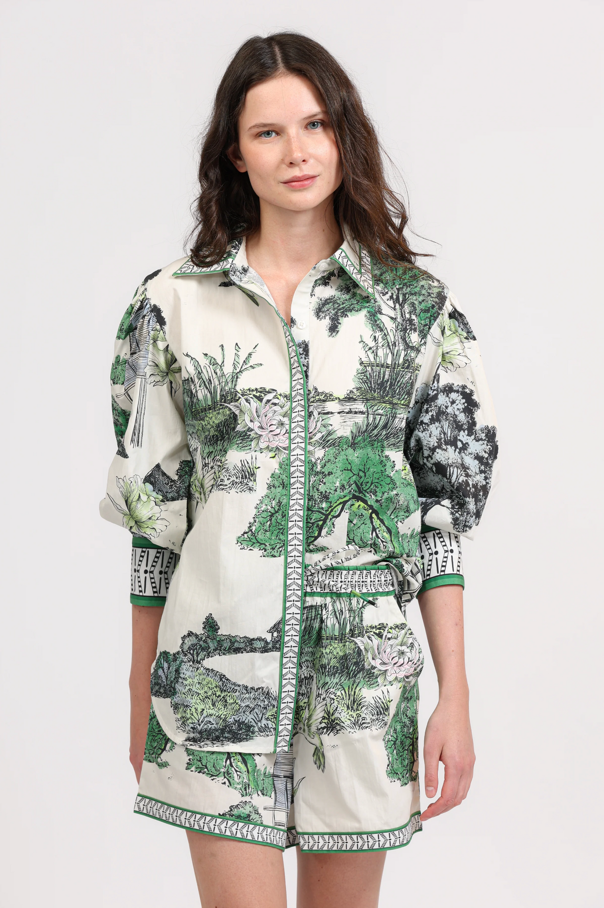 Las Surenas Polplin Shirt - Thailand White and Green