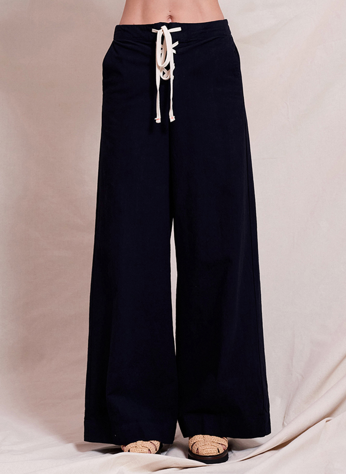 Sundry Lace up Wide Leg Pant - Deep Navy