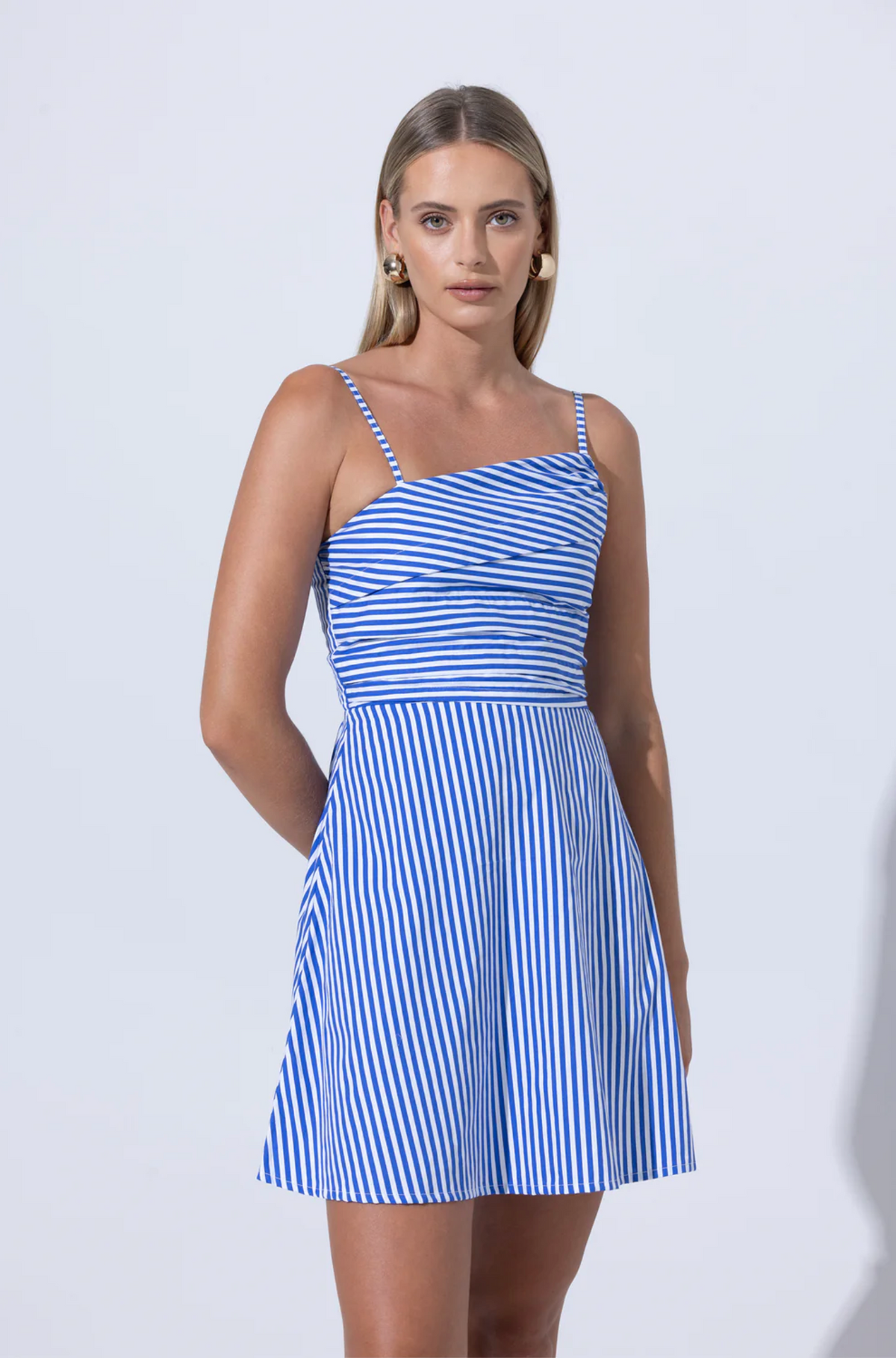 Lusana Phillipa Poplin Mini Dress - Lapis Stripe