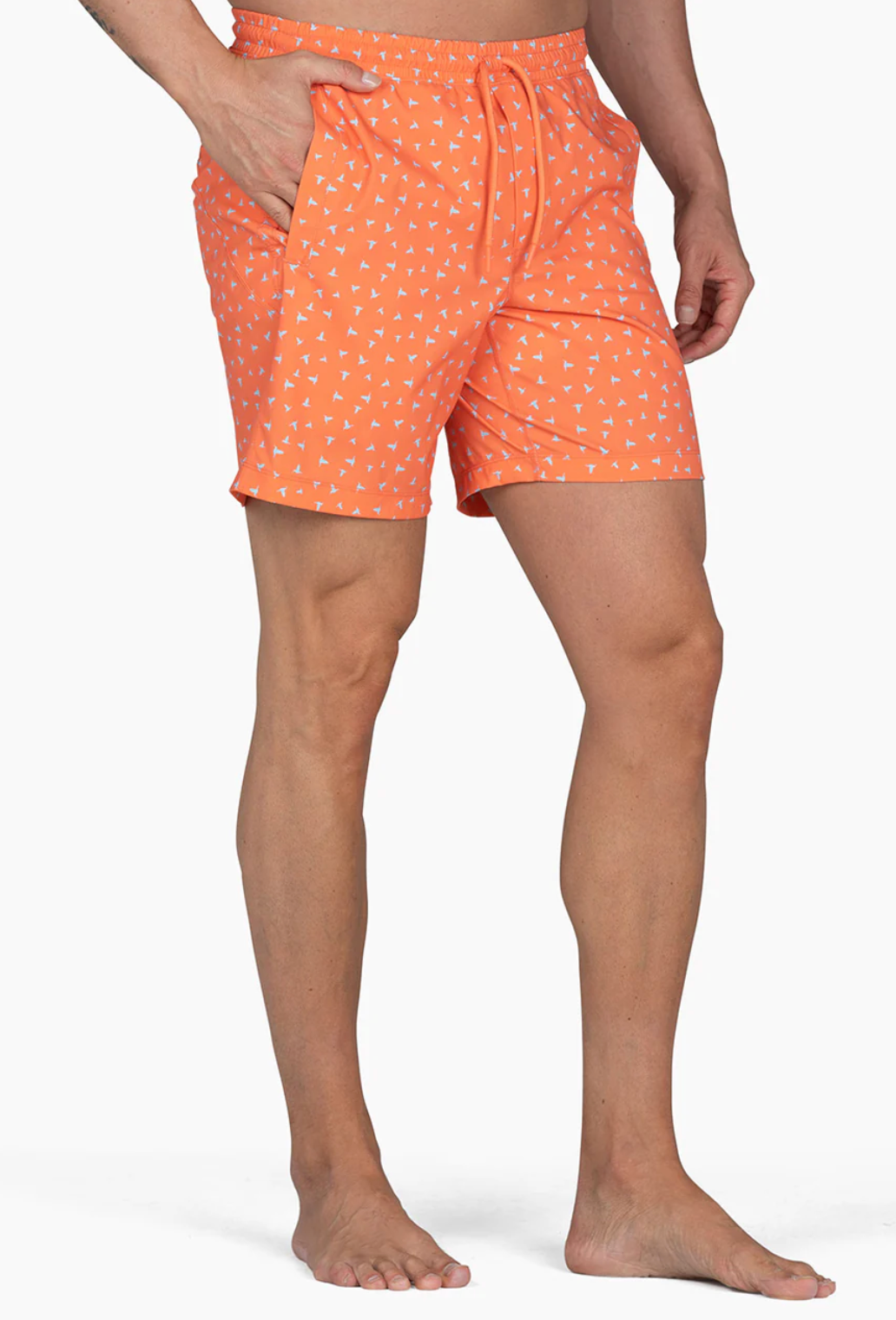 Birddogs Inner Banks Bathing Suit 7&quot; - Orange w/ Scattered Birds