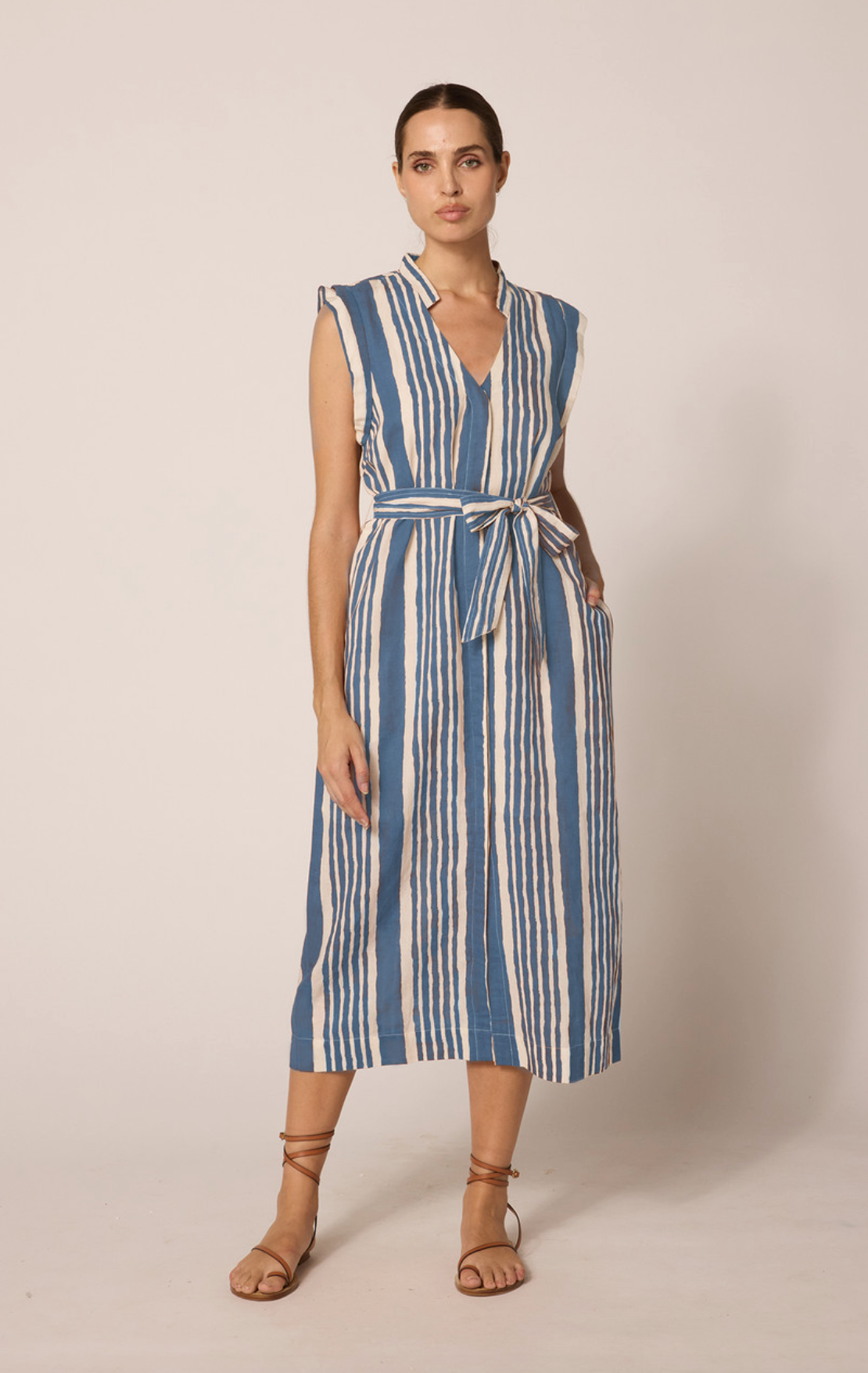 Cleobella Lani Midi Dress - Vecchio Stripe Blue Print