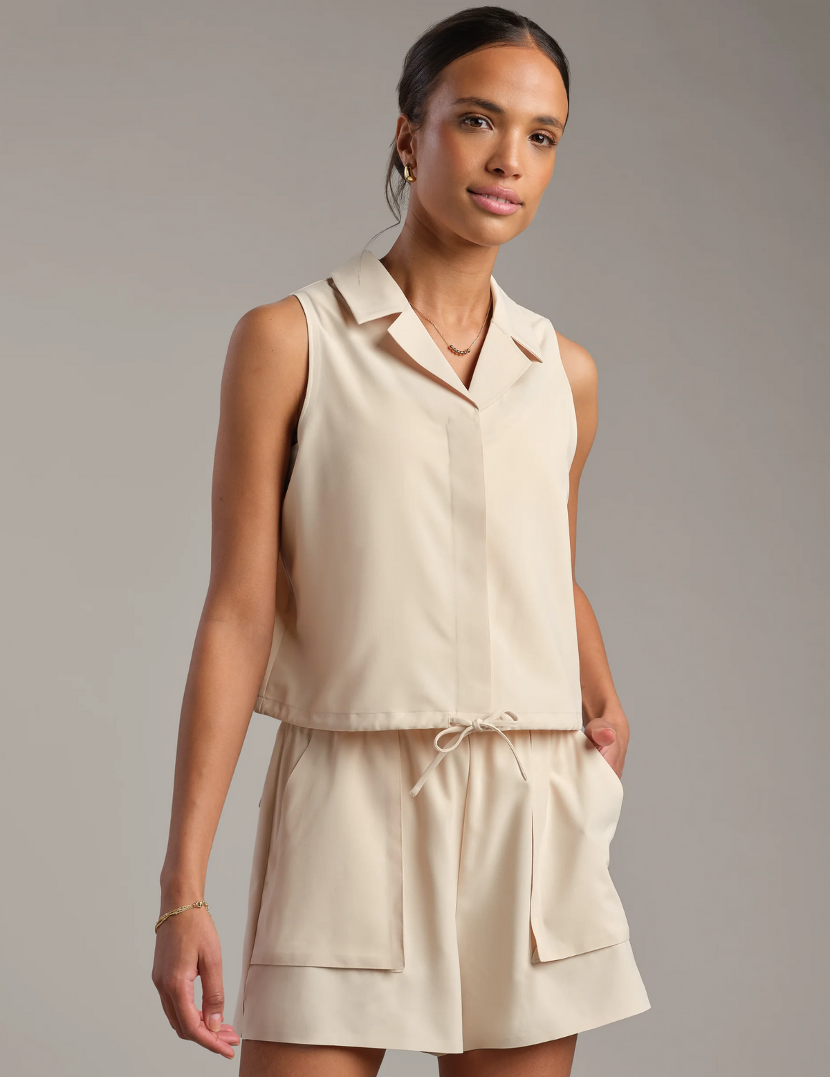 Rhone Apparel Mirage Sleeveless Notch Collar Blouse - Linen