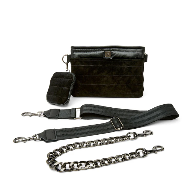 Think Royln Downtown Crossbody - Black Luxe Suede and Pearl Black
