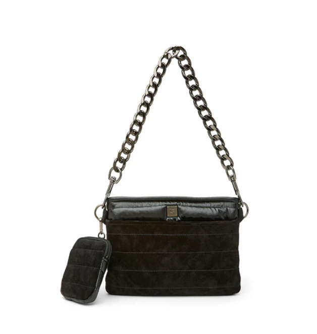 Think Royln Downtown Crossbody - Black Luxe Suede and Pearl Black