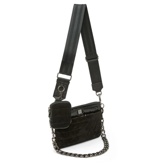 Think Royln Downtown Crossbody - Black Luxe Suede and Pearl Black