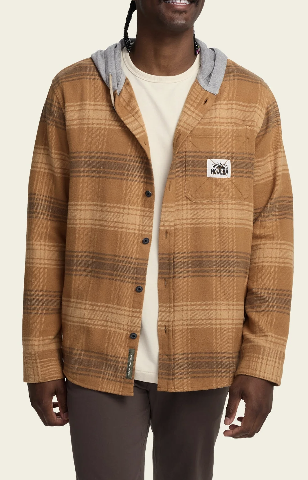 Howler Bros Salvo Hooded Blanket Flannel - Mesa Plaid: Duck Brown