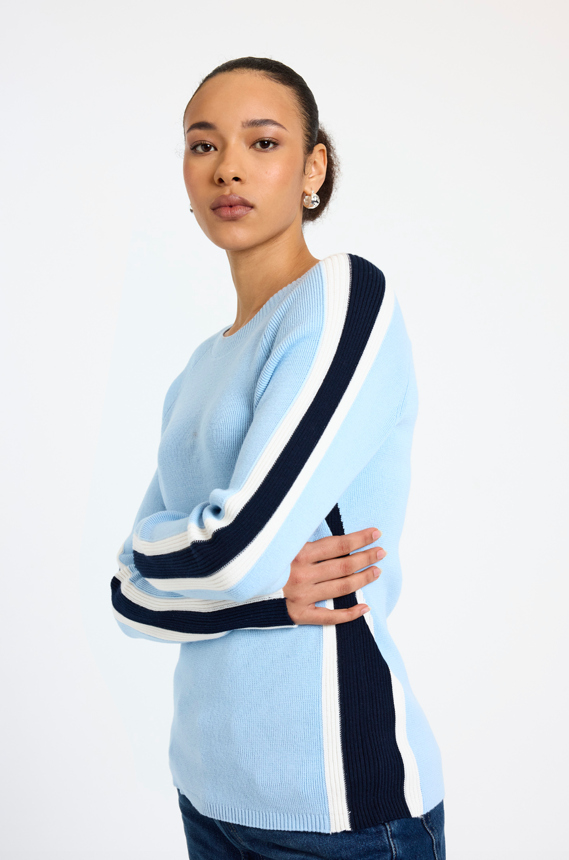 Brodie Valerie Stripe Slim Crew - Sky